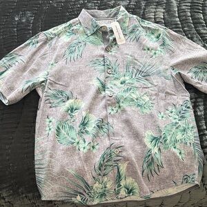 Men's Tommy Bahama Tropical Print Short Sleeve Shirt - Gray and Green
